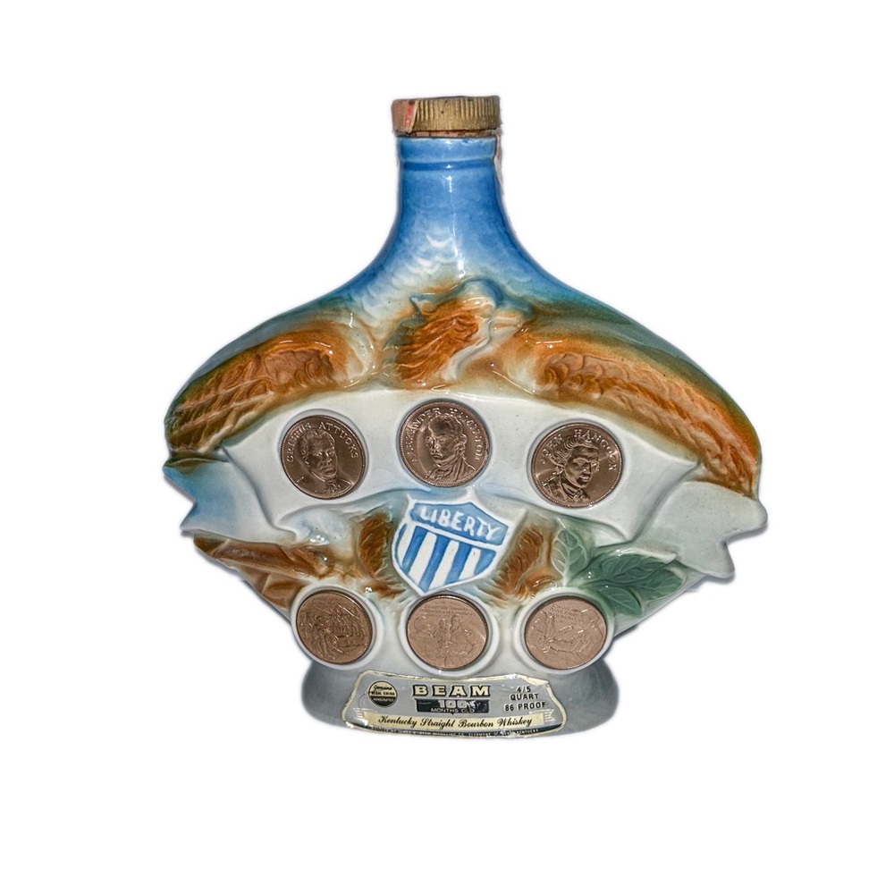 Vintage Jim Beam Liberty Coin Whiskey Liquor Bottle/Decanter  w/ 6 Coins EMPTY